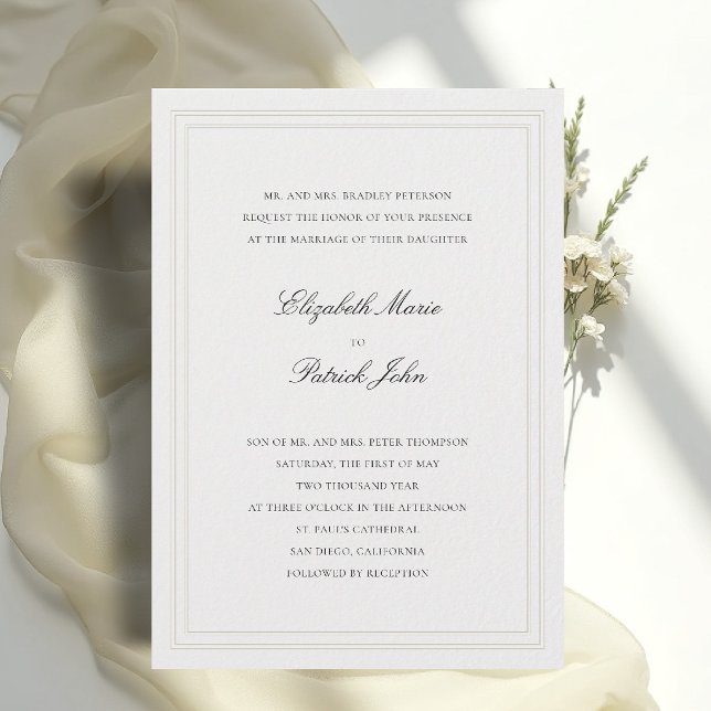 Formell Modern Klassisk Tandem Ram Elfenben Bröllo Inbjudningar (formal wedding invitation modern classic double frame tandem ecru calligraphy parents host)