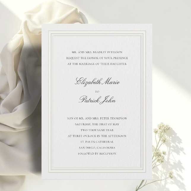 Formell Modern Klassisk Tjock & Tunn Elfenben Bröl Inbjudningar (formal wedding invitation modern classic double frame thick thin ecru calligraphy parents host)