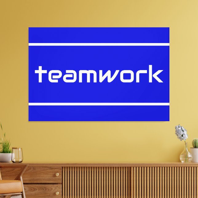 Formell Modern TEAMWORK Vita Ränder På Royalblå Canvastryck (Insitu (Vardagsrum))