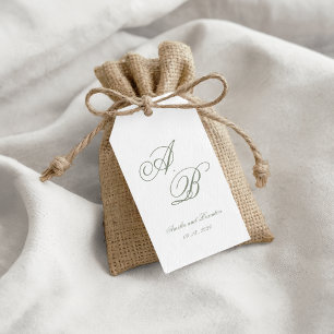 Formell Monogram i slät Salvia Grön Skrift Bröllop Presentetikett
