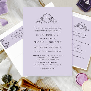 Formell Monogram Lavender Bröllop Inbjudningar