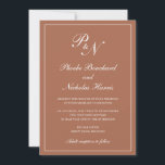 Formell Monogram Simple Terracotta Elegant bröllop Inbjudningar<br><div class="desc">Traditionell bröllopsinbjudan mellan stil-terracotta/bränd orange/rost-färgad med en enkel och klassisk design med dina två första monogram och namn i en elegant-kalligrafi inuti ett tunt gräns. All inslag kan ändras i verktyg för designredigering. Dessa inbjudningar från elegant bröllop är perfekt för ett formellt bröllop.</div>
