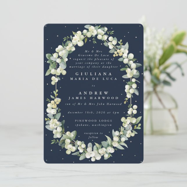 Formell Mörk Snowberry+Eucalyptus Bröllop Inbjudningar (Stående Fram)