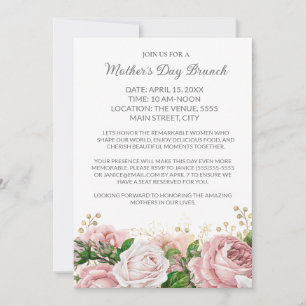 Formell Morsdagsbrunch Rosa Blommor Inbjudningar