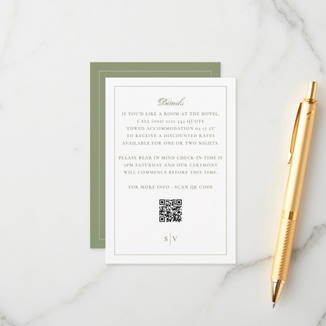 Formell Mossgrön QR-kod Bröllop Tilläggskort (Fram/Back In Situ)