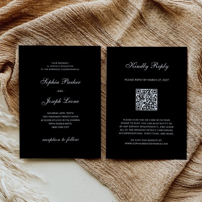 Formell och klassisk | Svart bröllop med QR-kod RS Inbjudningar (Skapare uppladdad)