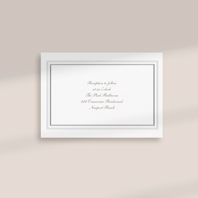Formell präglad ram Elfenbens vigselceremoni Tilläggskort (formal traditional elegant calligraphy wedding reception card faux embossed frame ivory classic)