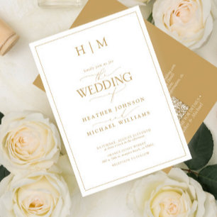 Formell QR-kod Guld Monogram Calligraphy Bröllop Inbjudningar