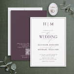 Formell QR-kod Plum Lila Monogram Bröllop Inbjudningar<br><div class="desc">Tittar du en modern, formell och elegant bröllop inbjudan? Titta bara på vår Elegant Formal QR Code Plum Lila Monogram Calligraphy Wedding bjudande! Det här vackra inbjudan har ditt monogram för personlig av plommon lila och dina personuppgifter accentueras av modern handskriven kalligrafi. Dessutom finns det på baksidan också en QR-kod...</div>