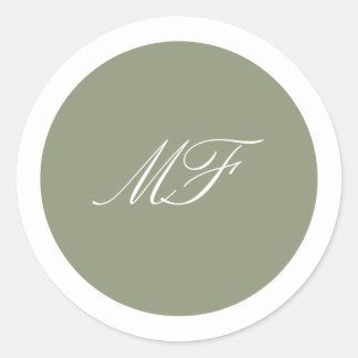 Formell ramad klassisk monogramsbild Grönt Bröllop Runt Klistermärke
