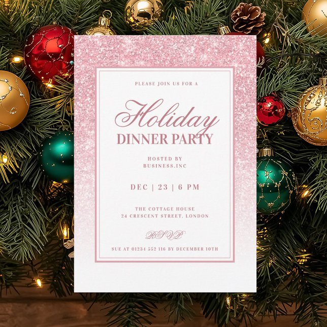 Formell Rosa Guld FAUX Glitter Julmiddag  Inbjudningar (Formal Rose Gold FAUX Glitter Holiday Dinner Invitation)