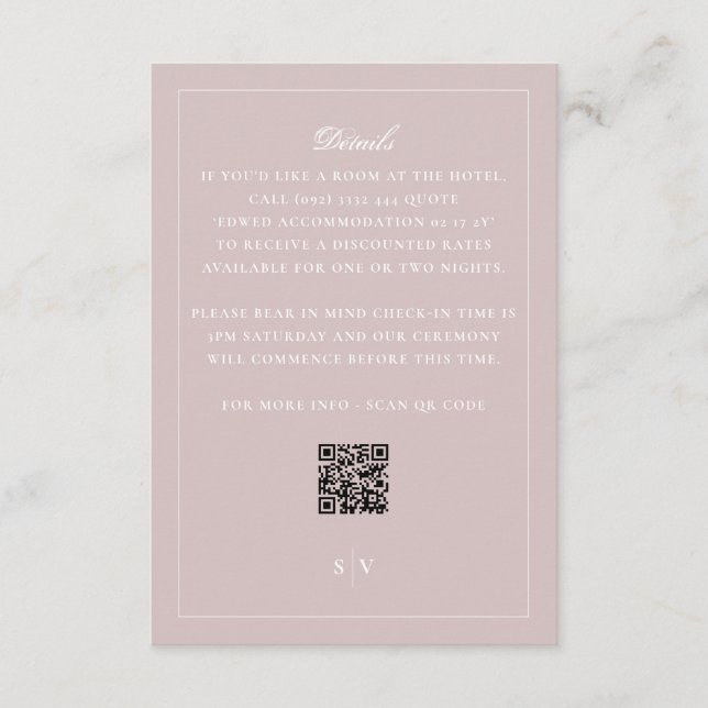 Formell Rosa QR-kod Bröllopsdetaljer Tilläggskort (Framsida)
