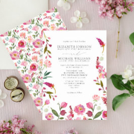 Formell Rosa Watercolor Flowers Bröllop Inbjudningar