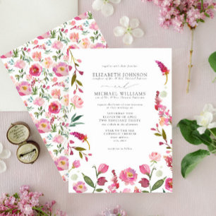 Formell Rosa Watercolor Flowers Bröllop Inbjudningar