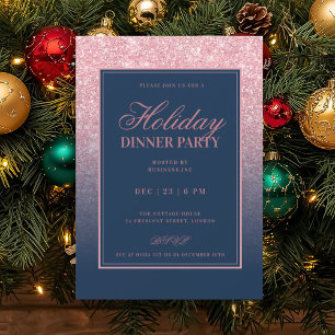 Formell Rose Guld FAUX Glitter Jul Middag Navy  Inbjudningar