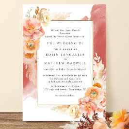 Formell rost persikor  Orange Vattenfärg Bröllop Inbjudningar