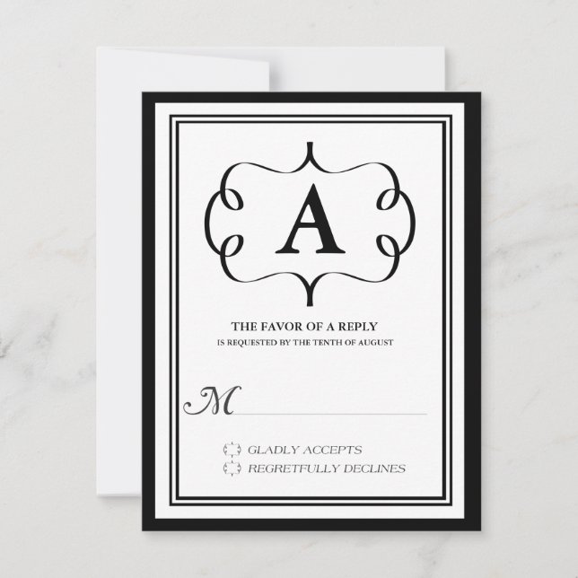 Formell RSVP-kort med monogram i svart OSA Kort (Framsida)