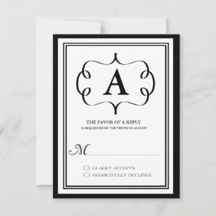 Formell RSVP-kort med monogram i svart OSA Kort