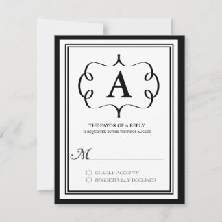 Formell RSVP-kort med monogram i svart OSA Kort