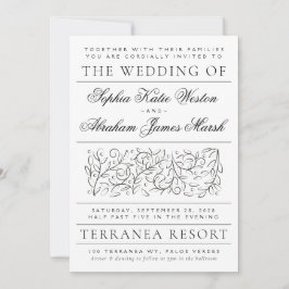 Formell rullning av Löv svart och vit Bröllop Inbjudningar