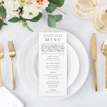 Formell rullning av Löv svart och vit Bröllop Meny<br><div class="desc">Elegant bröllop-meny,  platta kort med redigerbar rubrik och text.</div>