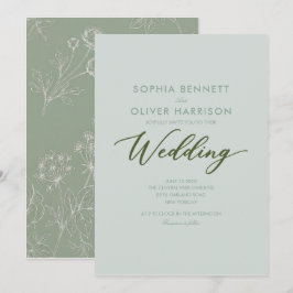 formell sagegrön blomklassisk bröllopsinbjudan inbjudningar