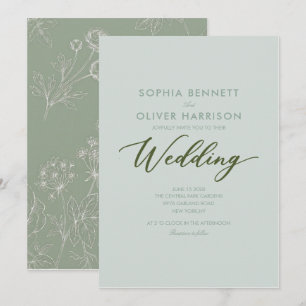 formell sagegrön blomklassisk bröllopsinbjudan inbjudningar