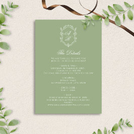 Formell sagegrön blomster monogram-krönings- bröll tilläggskort