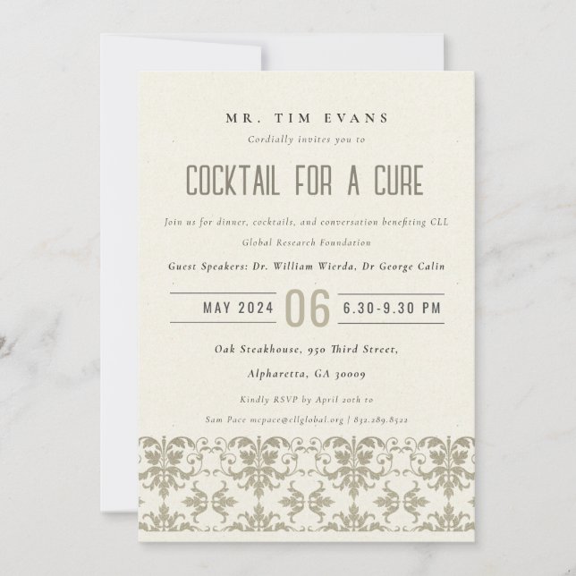 Formell Silver Damask Cocktail Seminariet Event Inbjudningar (Framsida)