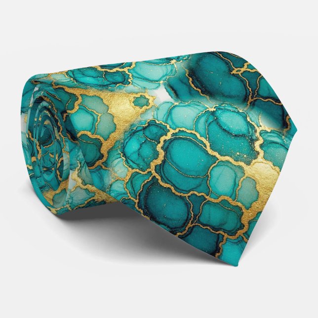 Formell slips | Marmor Teal Blå & Guld (Rullad)