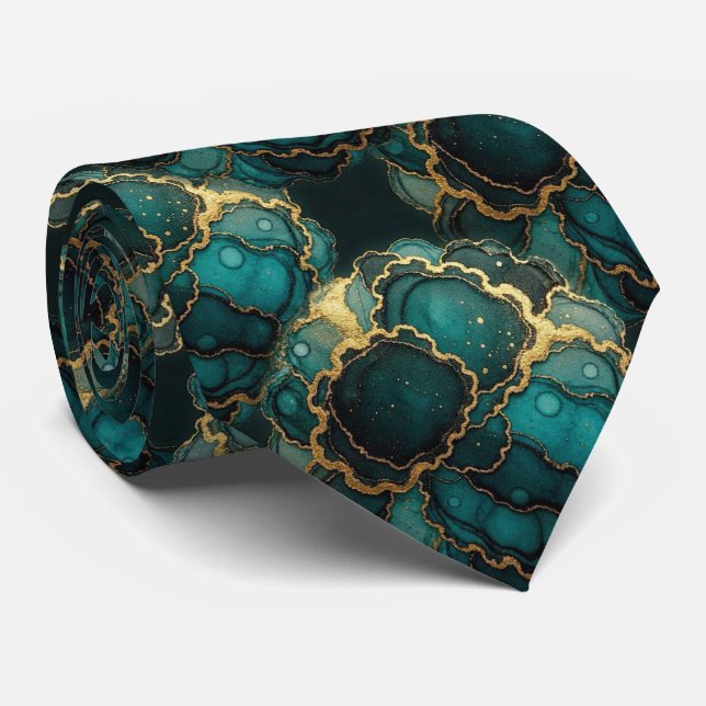 Formell slips | Marmor Teal Blå & Guld (Rullad)