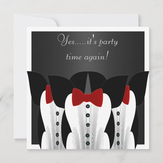 Formell Smoking Svart Röd Fläta Kostym 3 Inbjudningar (Framsida)