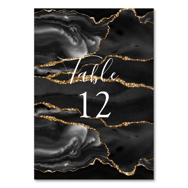 Formell svart Agate guld glitter bordskort (Framsidan)