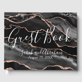 Formell svart Agate roséguld glitter bröllop Gästböcker