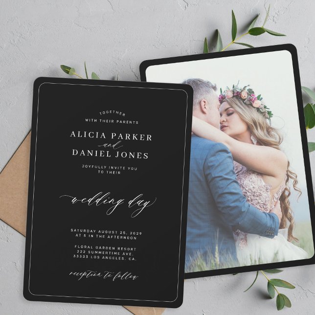 Formell svart elegant fotobryllup inbjudningar (Skapare uppladdad)