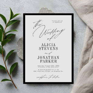 Formell svart och grå klassisk typografi bröllop inbjudningar