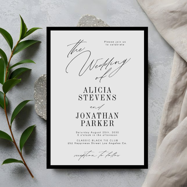 Formell svart och grå klassisk typografi bröllop inbjudningar (Skapare uppladdad)