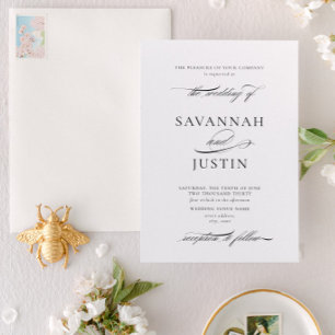 Formell svart och vit kalligrafi Bröllop Inbjudningar