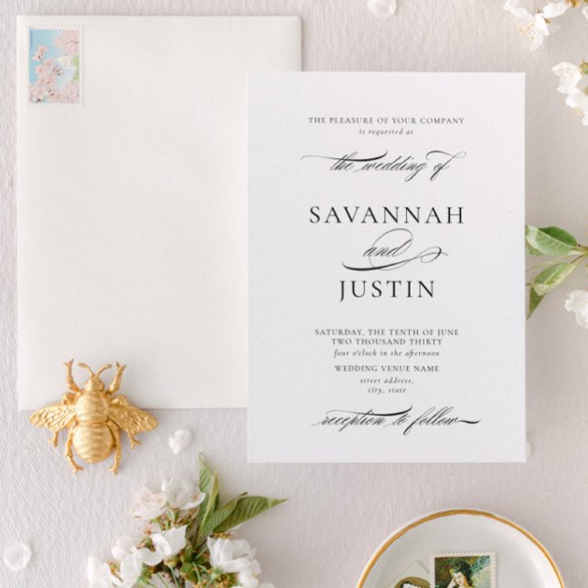 Formell svart och vit kalligrafi Bröllop Inbjudningar (Designed for weddings the couple are hosting themselves)