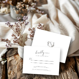 Formell svart/vit blomsterkröningsmonogram bryllop OSA kort