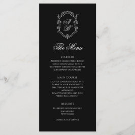 Formell svartvit Blommigt Monogram Vapensköld Bröl Meny