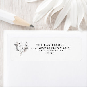 Formell svartvit Blommigt Vapensköld Monogram Bröl Returadress Etikett