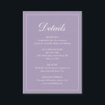 Formell traditionell Elegant Dusty Lila Bröllop Tilläggskort<br><div class="desc">Kortet stil lila/lavender bröllop med en enkel utformning med "Detaljer" i elegantens kalligrafi inuti ett tunt gräns. Med mallen kan du  viktig information om din speciella dag. Den här klassiska designen är perfekt för ett formellt bröllop.</div>