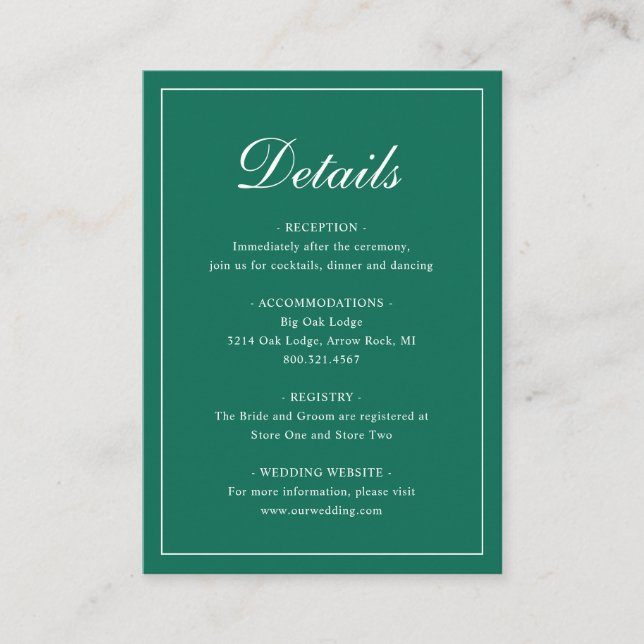 Formell traditionell Emerald Grönt Elegant bröllop Tilläggskort (Framsida)