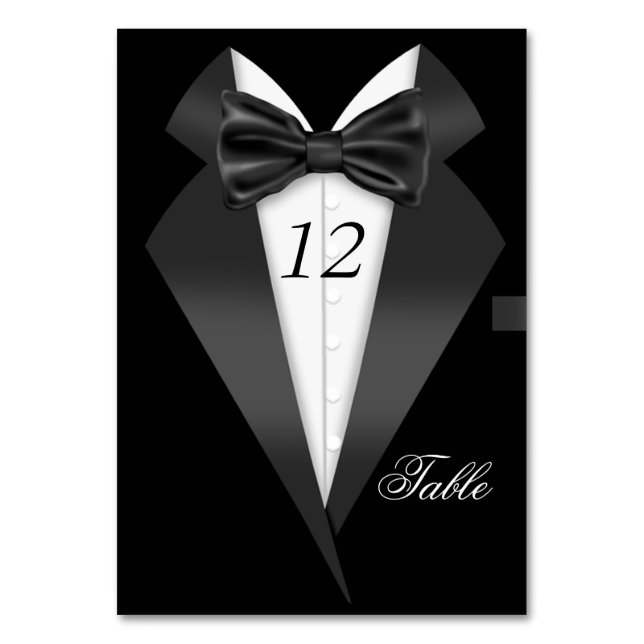 Formell Tuxedo Black-Bordsnummer sittande Ställe Bordsnummer (Framsidan)