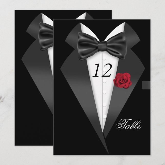 Formell Tuxedo Black-Bordsnummer, sittande Ställe  Inbjudningar (Fram/baksida)