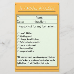Formell ursäktkontrollista brevpapper