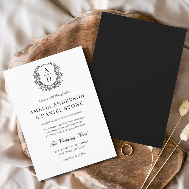 Formell Vapensköld för Blommigt Monogram Bröllop E Inbjudningar (Skapare uppladdad)