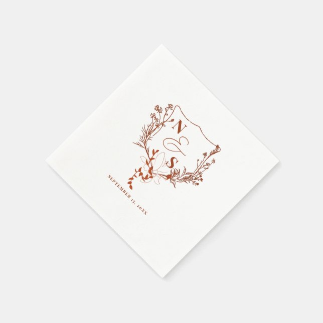 Formell Vapensköld för Rustic Blommigt Monogram Br Pappersservett (Hörn)