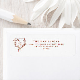 Formell Vapensköld för Rustic Blommigt Monogram Br Returadress Etikett